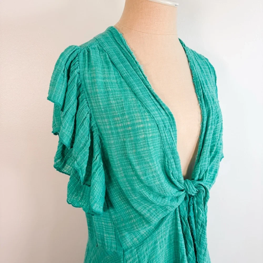 Free People One Angie Textured Gauze Front Tie Boho Top - Picture 11 of 15
